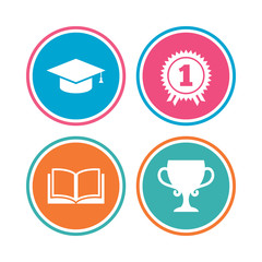 Graduation icons. Education book symbol.