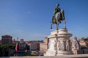 high view of a statue of a soldier on his horse
