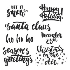 Lettering Christmas and New Year holiday calligraphy phrases photo overlays set isolated on the white background. Fun brush ink typography for illustrations, t-shirt print, flyer, poster design