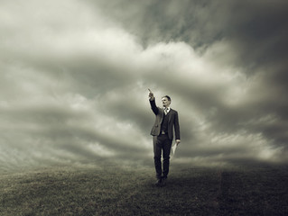 Business Leader Standing and Showing Direction - Vision and Mission Concept