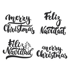 Lettering Christmas and New Year holiday calligraphy phrases photo overlays set isolated on the white background. Fun brush ink typography for illustrations, t-shirt print, flyer, poster design