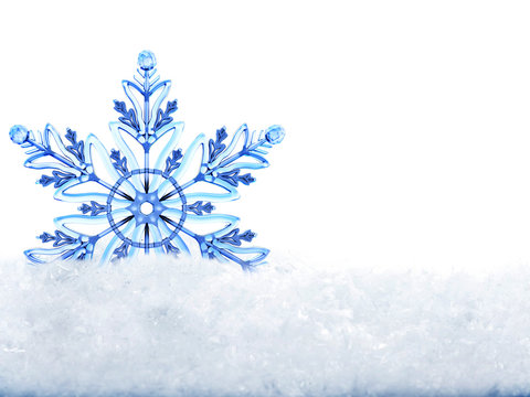 Snowflake in white snow. Isolated. Winter Christmas banner with snowflake and white snow.