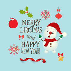 Fototapeta na wymiar Christmas Greeting Card with Merry Christmas lettering, vector i