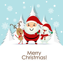Christmas Greeting Card with Christmas Santa Claus ,Snowman and