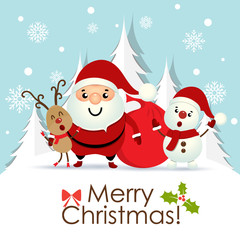 Christmas Greeting Card with Christmas Santa Claus ,Snowman and