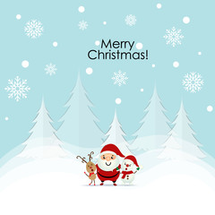 Christmas Greeting Card with Christmas Santa Claus ,Snowman and