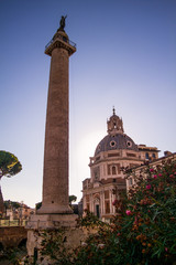 Fototapeta na wymiar old pillar in rome in the evening