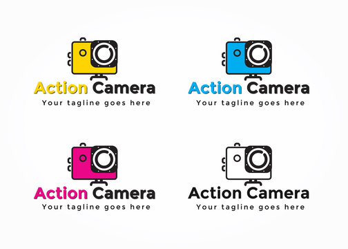 Action camera flat icon, vector illustration, colorful logo template, extreme photo and video cam symbol, editable design element for identity, logotype, prints, digital projects. Different colors