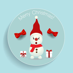 Christmas Greeting Card with Snowman and Christmas decorations.