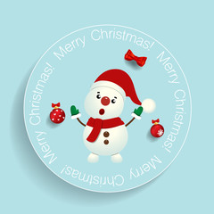 Christmas Greeting Card with Snowman. Vector illustration.
