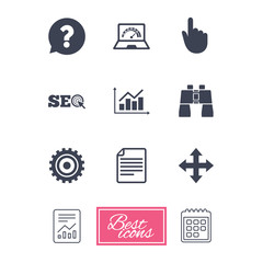 Internet, seo icons. Analysis chart sign.