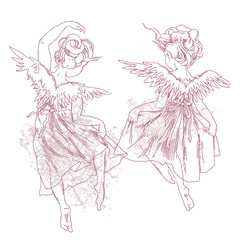 Fototapeta na wymiar Hand made vector sketch of angel girl.