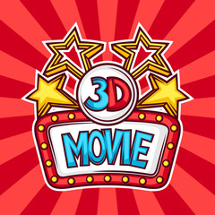 Cinema and 3d movie advertising background in cartoon style
