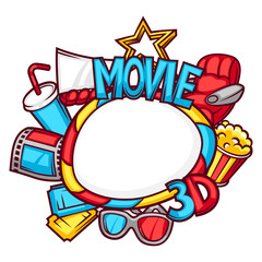 Cinema and 3d movie frame in cartoon style
