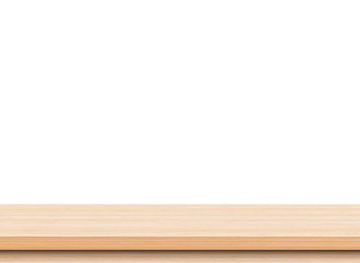 Empty light wood table top isolate on white background, Template mock up for display of product.