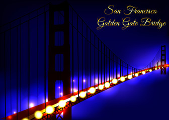 Vector illustration Golden Gate Bridge in San Francisco at night