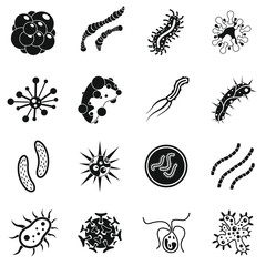 Virus bacteria icons set. Simple illustration of 16 virus bacteria vector icons for web
