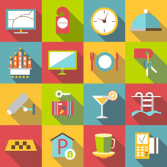 Hotel icons set. Flat illustration of 16 hotel vector icons for web