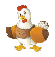 Cartoon happy farm animal - cheerful hen is standing smiling and looking - artistic style - isolated - illustration for children