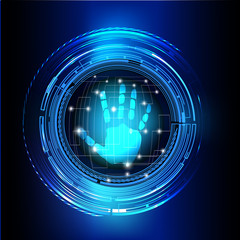 dark blueLight Abstract Technology background for computer graphic website internet and business. illustration. abstract digital. infographics. motion move neon. fingerprint. scanning. Hand print.