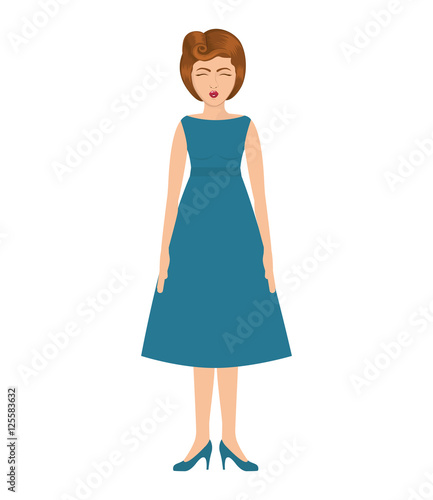 Woman With Blue Dress And Collected Hair Vector Illustration