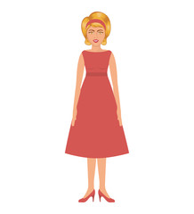 blonde woman with blue dress and eighties hairstyle vector illustration