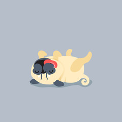 Cartoon character pug dog poses. Cute Pet dog in the flat style.