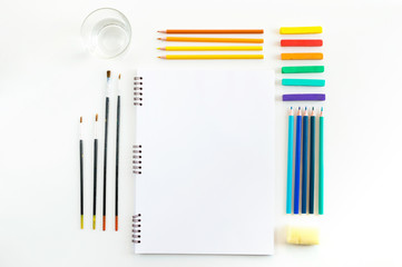 Sketchbook mock up for artwork with watercolor paints, pastels,