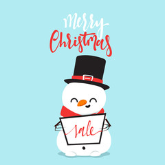 Snowman cartoon character in a flat style. Christmas character cheerful cute snowman. Merry Christmas Vector Illustration