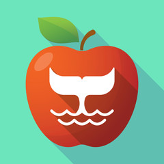 Long shadow apple fruit icon with a whale tail