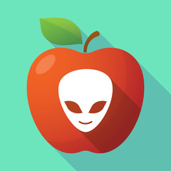 Long shadow apple fruit icon with an alien face