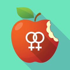Long shadow apple fruit icon with a lesbian sign