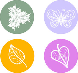 Flat leaves and butterfly icons.