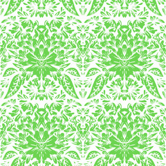 Seamless pattern with green floral hearts.