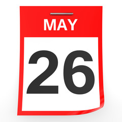 May 26. Calendar on white background.