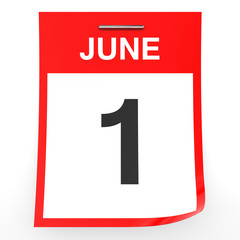 June 1. Calendar on white background.
