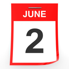 June 2. Calendar on white background.