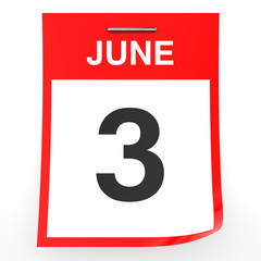 June 3. Calendar on white background.