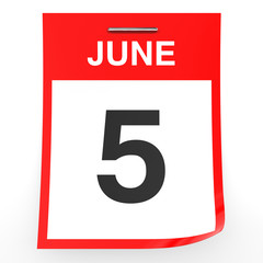 June 5. Calendar on white background.