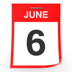 June 6. Calendar on white background.