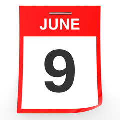 June 9. Calendar on white background.
