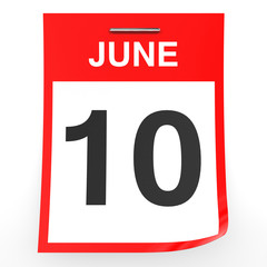 June 10. Calendar on white background.