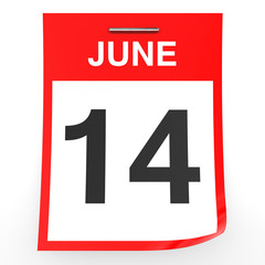 June 14. Calendar on white background.