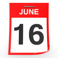 Fototapeta premium June 16. Calendar on white background.