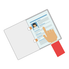 hand pointing a curriculum vitae vector illustration