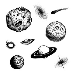 Naklejka premium Graphic illustration of universe objects