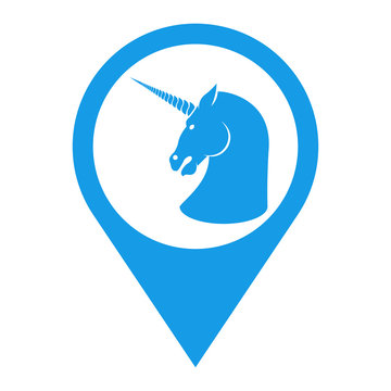 Icono plano localizacion unicornio azul