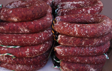 chorizo sausage on a slate cutting board