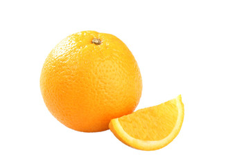 ripe orange with a slice isolated over white background