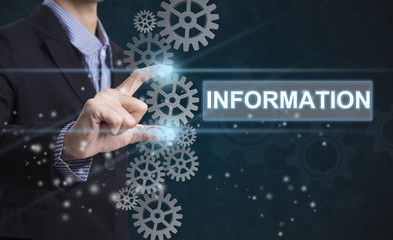 Businessman hand select wording information. sign on virtual screen. business concept.